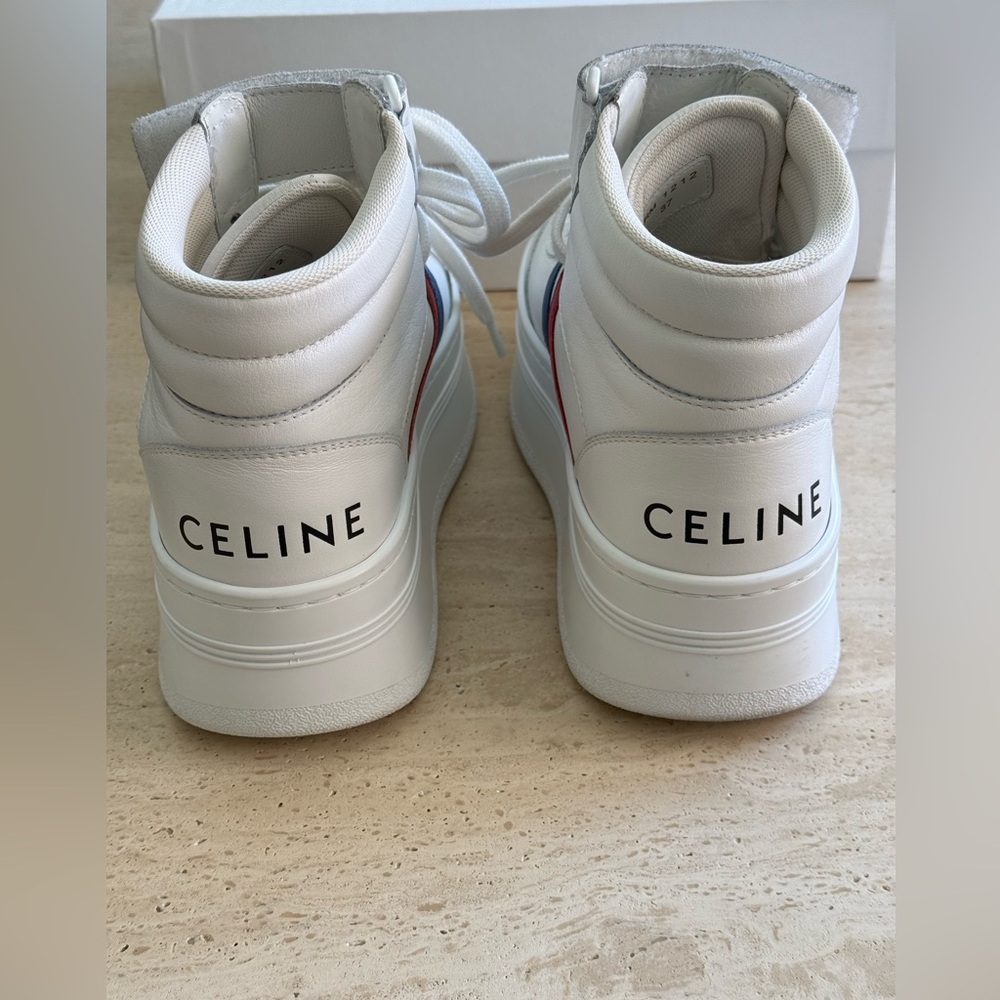 New Celine Mid Lace-up White Calf Skin Sneakers Size:37 - Picture 6 of 16